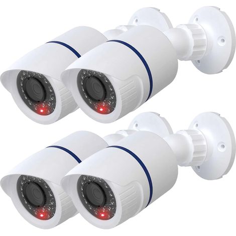 Gefälschte Dome-kamera, Simulierte Cctv-sicherheitskamera Für Innen- Und Außenbereich Mit Led-licht, Sicherheitswarn-aufkleber, 4er-pack, Weiß