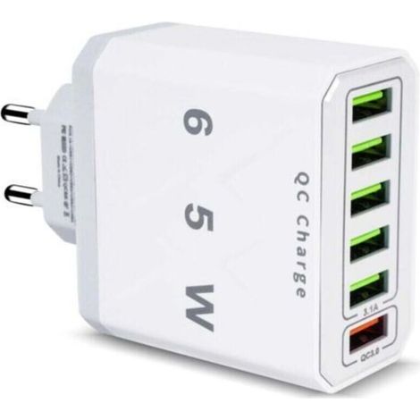 Mehrfach-usb-ladegerät, 65w 6-port-schnellladegerät Mit Qc 3.0, Universelles Netzteil Mit Smart-fast-charging Für Iphone 15 Pro Max, 14 Plus, 13, 12, 11, Se, Xr, Ipad Und Samsung