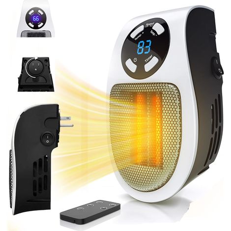Mini-heizlüfter 350 W Mit Temperaturerkennung, Fernsteckdose, Wie Im Fernsehen Gesehen, Mit Einstellbarem Thermostat Und Timer.