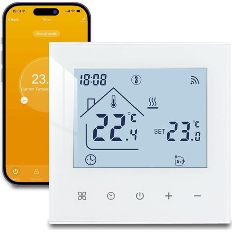 Intelligenter Wifi-raumthermostat Für Elektrische Fußbodenheizung, Programmierbarer Kabelloser Thermostat Mit Externem Sensor, Kompatibel Mit Alexa Und Google Home, 16a, Weiß