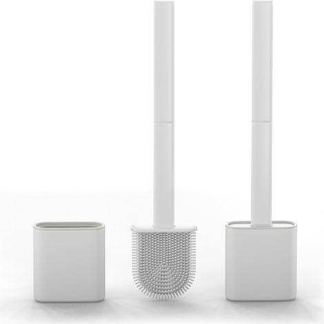 Silikon-wc-bürsten Und -halter – 2er-set, Langer Rutschfester Griff, Flexible Borsten Für Einfache Reinigung, Modernes Tropffreies Design, Langlebiges Weißes Wc-bürstenset Mit Halter