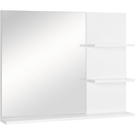 Badezimmerspiegel Mit Regalen - 2 Seitliche Regale + Großes Unteres Regal - Montageset Enthalten - Mdf Weiß