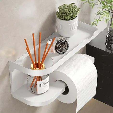 Moderner Toilettenpapierhalter Mit Aufbewahrungsfunktion, Wandmontierter Bad-organizer, Weißer Kunststoff