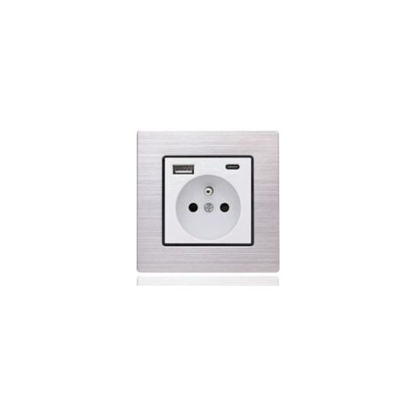 Usb-typ-c-steckdosenleiste 16a – 2 Zweipolige Steckdosen – 1 Usb- Und 1 Typ-c-anschluss – Weißer Edelstahl – Horizontale/vertikale Montage - Usb16a
