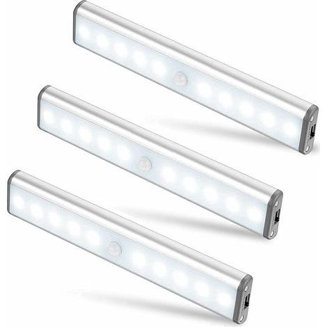 3er-pack 10-led-lampen, Kabellos, Usb-aufladbar, Magnetisch, Mit Bewegungssensor, 2 Lichtmodi, Tragbar. Schrankbeleuchtung, Notlampe, Kinder-nachtlicht, Zusatzbeleuchtung … [energieklasse