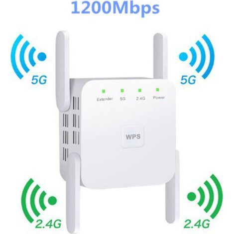 Wlan-repeater 1200 Mbps – Dualband 5 Ghz Und 2,4 Ghz – Abdeckung Bis Zu 2000 Quadratfuß – 4 Hochgewinn-antennen