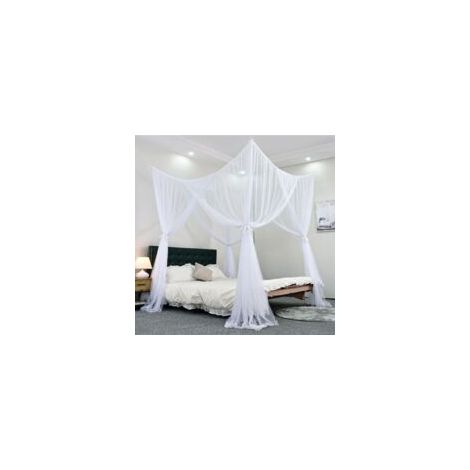 Baldachin-bettmoskito 190 X 210 X 240 Cm – Weißes Polyester – 4 Öffnungen Für Einfachen Zugang – Schnelle Installation Mit Haken
