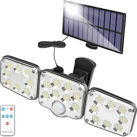 Solar-außenleuchte Mit Bewegungsmelder, 130 Leds, 1300 Lumen Solar-gartenleuchte Mit 5 M Kabel, Led-wandstrahler Mit Fernbedienung, Ip65 Wasserdicht