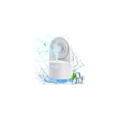 Kleiner Desktop-ventilator, Tragbarer Usb-ventilator Mit Kaltem Nebel-sprühfunktion, 3 Einstellbare Geschwindigkeiten, 7 Farben Nachtlicht Für Zuhause, Büro, Außenbereich Und Reisen (weiß)