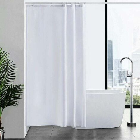 Schimmelresistenter Duschvorhang Aus Wasserdichtem Polyester, Waschbarer Textilduschvorhang Für Badewanne Oder Badezimmer, Mit 12 Duschvorhangringen, Weiß, 180x200 Cm.