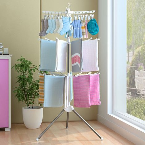 3-stufig Verstellbarer Wäscheständer Und Kleiderbügelhalter Zum Aufhängen Von Kleiderbügeln, Weiß