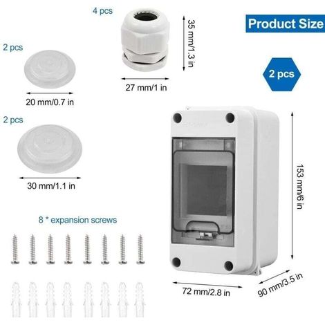 2-teiliges Set, Kleines Wasserdichtes Elektroschaltgehäuse, Ip65 Wasserdichtes Außengehäuse Für 3 Module, Mit 2 Anschlüssen, Für Den Einsatz Im Freien, In Gärten Und Industrieanlagen