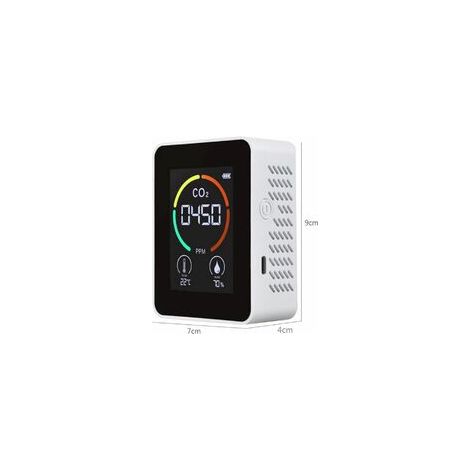 3-in-1 Co2-gasdetektor, Temperatur- Und Feuchtigkeitsanalysator, Messbereich Des Detektors 400-5000 Ppm, Intelligenter Lufttester Mit Display, Weiß