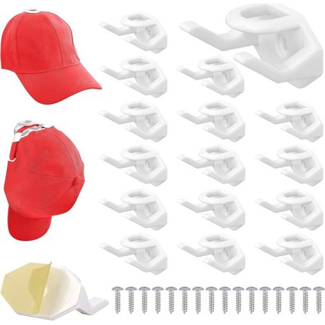 Blanc Lot 16 Selbstklebende Haken Für Hüte – Wandhalterung Für Baseballkappen Mit Selbstkleber – Wandmontierte, Bohrfreie Kappenhalterung Für Das Schlafzimmer