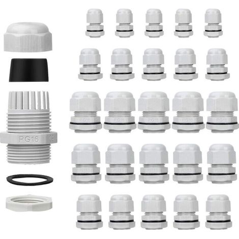 2er Set Wasserdichte Kabelverschraubungen - Einstellbar - Pg7 Pg9 Pg11 Pg13.5 Pg16 - Kabelverbinder - Füllmuttern - Weiße Kunststoffdichtungen Mit O-ring - Laoa