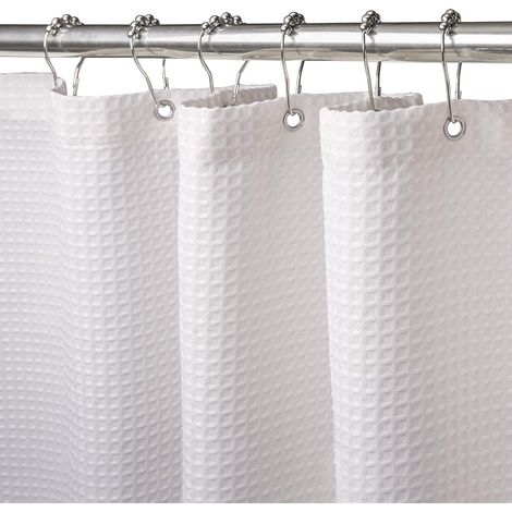 Gefalteter Duschvorhang Mit Metallring, Schimmelresistenter Stoff-duschvorhang Für Badewanne Und Dusche, Robuster Badezimmer-vorhang Mit Beschwertem Saum - 180 X 180 Cm (weiß)