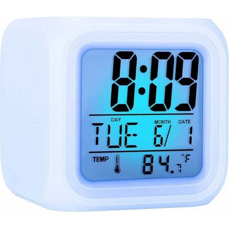Led-wecker Für Kinder Mit 7 Wechselnden Farben – Stromversorgung Durch 3 Aaa-batterien – 3,15-zoll-display – 5 Alarmmelodien – Beruhigendes Nachtlicht
