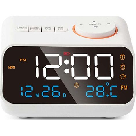 Led-wecker Mit Fm-radio, Wiederaufladbar – Musik-timer – Usb-stromversorgung – Elegantes Weißes Design
