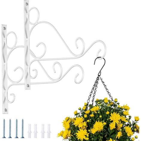 2 Stück Halterungen Für Hängende Körbe Im Außenbereich, Weiße Metall-gartenhaken, 25 Cm Lange Haken Für Hängende Körbe