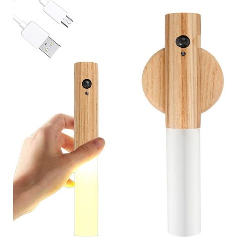Holz-wandleuchte, Innen-nachtlicht Mit Bewegungsmelder, Magnetische, Wiederaufladbare, Kabellose Batterie-wandleuchte Mit Schalter Für Schlafzimmer, Flur, Treppen