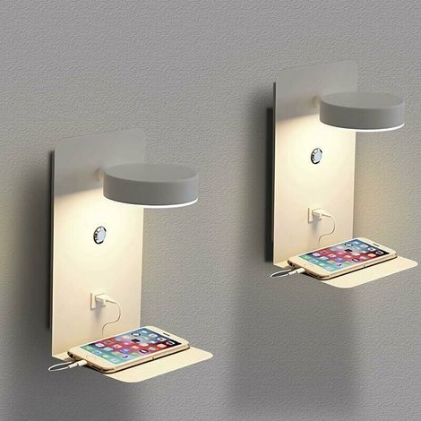 2er-set Dimmbare Led-wandleuchten, 12 W, 960 Lumen, Dreifarbige Beleuchtung, Aus Aluminium Und Eisen, Mit Integriertem Schalter Und Usb-anschluss