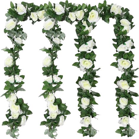 Künstliche Rosengirlande, Hochzeitsdekoration, 4 Stück Seidenblumen-dekoration, Hängende Falsche Pflanzen Für Party, Garten, Haus, Bogen, Zeremonie, Wand, Außenbereich (weiß)