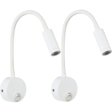 2 Stück Weiße Wandlampe Zum Lesen 3w, Flexibler Verstellbarer Hals Wandleuchte Schreibtischlampe Aus Aluminium, Nachttischlampe Mit Led-schalter Augenschutz, Unterputzverkabelung