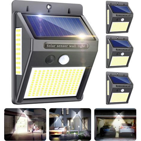 Solar-außenleuchte 216 Led 1000 Lumen – Pir-bewegungsmelder 300° – Wasserdicht Ip65 – Einfache Wandmontage
