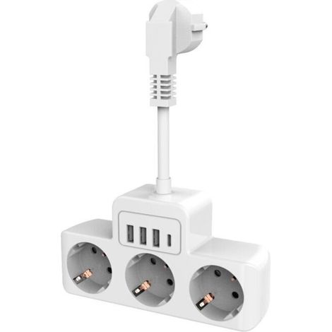 Mehrfachsteckdose Mit Individuellem Schalter, Wand-mehrfachsteckdose Mit Usb-c-anschluss, 4 Steckdosen Und 3 Usb-ladeanschlüssen, Standard-euro-steckeradapter, Kurzes 0,1 M Kabel, Weiß