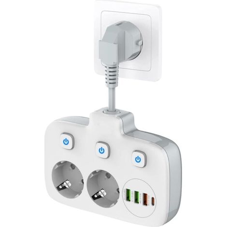 Mehrfachsteckdose Mit Ein-aus-schalter, 2 Fächer, Mehrfachsteckdose Mit 3 Schaltern, Doppelte Wandsteckdose Mit 4 Usb-anschlüssen, Steckdosenadapter Mit Überspannungsschutz, Kindersicherung, C