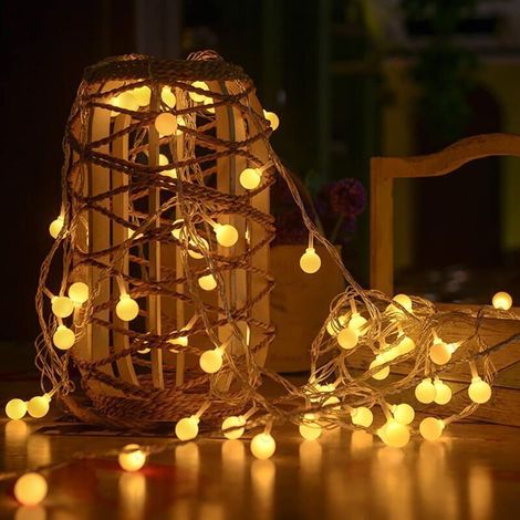 10m 80 Led Lichterkette Kugeln Warmweiß Batteriebetrieben Dekoration Für Außen Und Innen, Hochzeit, Haus, Garten, Festival, Weihnachtsbaum