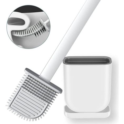 Silikon-toilettenbürste Mit Halter Für Toilettenschüssel, Flexible Toilettenbürsten Mit Silikonborsten Zur Reinigung Des Badezimmers (weiß)