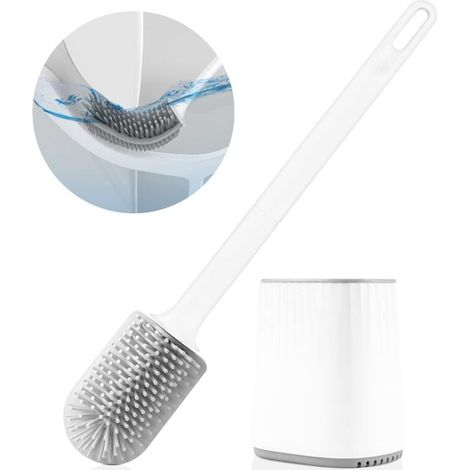 Toilettenbürste, Silikon-wc-bürste Mit 3-in-1-multifunktions-bürstenkopf Und Schnell Trocknendem Halter, Wandmontierte Wc-bürste Für Das Badezimmer (weiß).