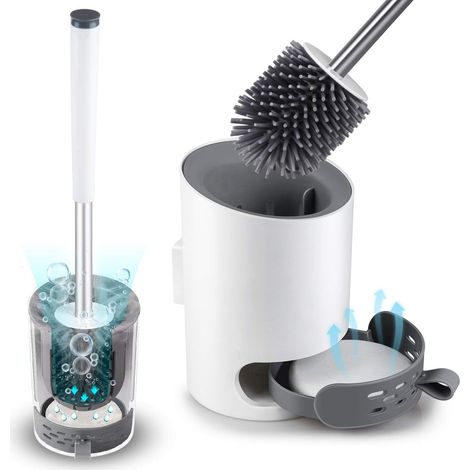 Toilettenbürste Mit Wandhalterung, Moderne Verbesserte Weiße Toilettenbürste, Badezimmer-toilettenbürstenset Mit Silikonborsten, Kieselgur-matte Und Pinzette