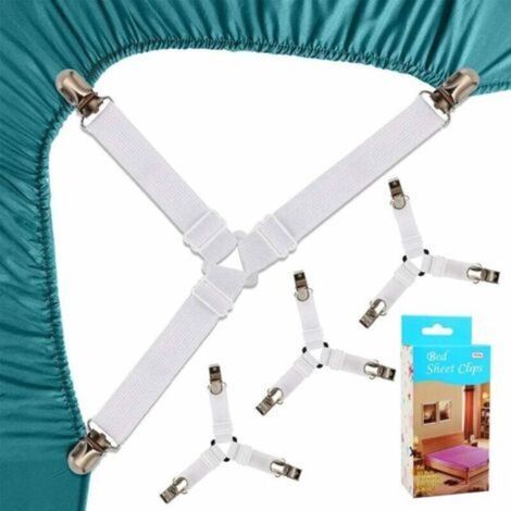 4-teiliges Spannbettlaken-set – Verstellbare Elastische Befestigungsgurte – Dreieckige Form Für Optimalen Halt – Breite 25 Mm, Länge 20–50 Cm – Weiß
