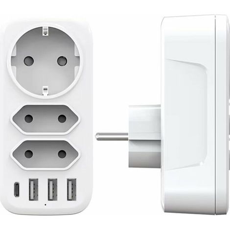 Wandsteckdose Mit 3 Ac-steckplätzen Und 3 Usb-anschlüssen (3a) – 6-in-1-ladegerät, 4000w – Intelligentes Ladesystem – Kompatibel Mit Allen Usb-geräten