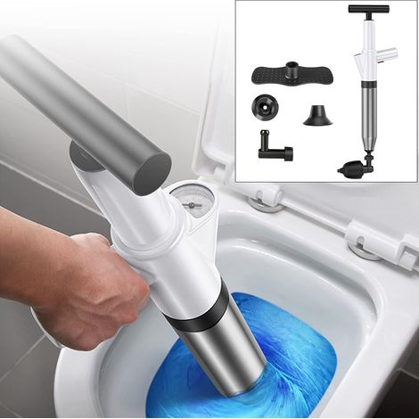 Hochdruck-wc-entstopfer Mit 4 Austauschbaren Köpfen, Pumpen-abflussreiniger Für Toiletten, Rohrreiniger Für Spülbecken, Bodenablauf, Verstopfte Rohre Und Badewanne (weiß)