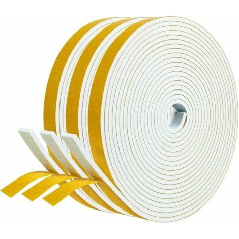 Klebeband Für Eingangstür Und Fenster, 3 Rollen, 12 Mm X 3 Mm X 5 M, Dichtungsband Aus Schaumgummi, Stoßdämpfend, Gegen Zugluft, Möbelschutz, Wandschutz, Griff - Weißer Schaum Mit Gelber Folie