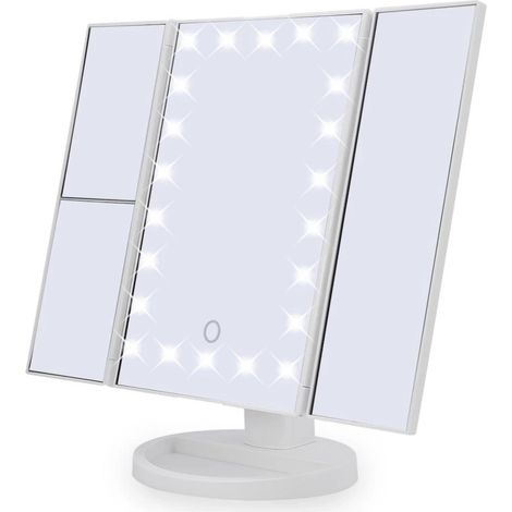 Schminkspiegel, Nestling Dreiteiliger Vergrößerungsspiegel Mit 22 Leds, Beleuchteter Spiegel 10x/3x/2x Mit Touchscreen, Duale Stromversorgung, 180° Einstellbare Drehung
