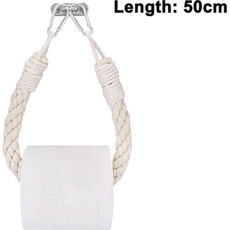 Jute-seil Toilettenpapierhalter, Industrieller Wandhandtuchhalter Mit Metallhaken Für Badezimmer, Handtuch Oder Duschvorhang ---- Weiß ----- 45 Cm