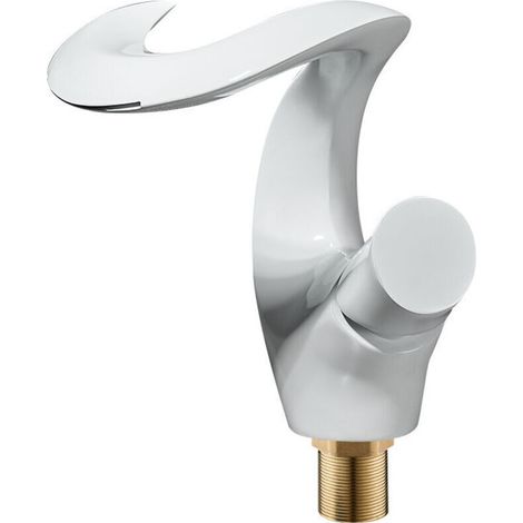 Eleganter, Moderner Weißer Messing-waschtischmischer Mit Einhebelgriff Und Kaskadenauslauf