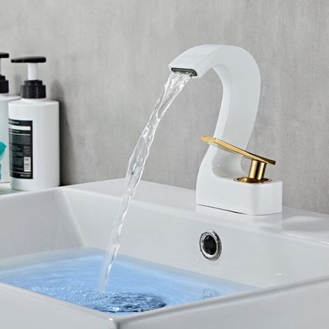 Moderner Swan Falls Wasserhahn Für Waschbecken, Warm Und Kalt Mit Schlauch, Vollständig Aus Kupfer, Platin