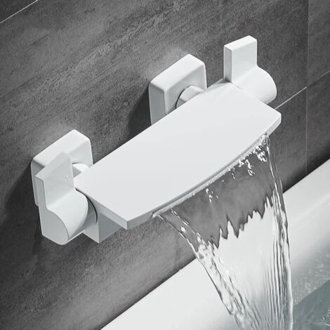 Weiße Badewannenarmatur, Wandmontierte Kaskaden-badewannenarmatur, Wandmontierte Badezimmerarmatur Mit Handbrause, Badewannenmischer (a) Mumu