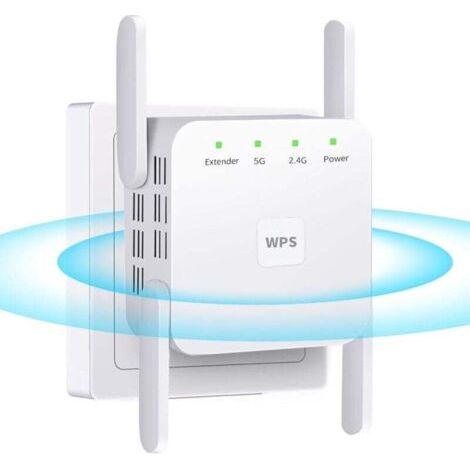 Wlan-repeater/verstärker Für Innen- Und Außenbereich, Super-booster 1200 Mbps (557,7 M²), Dual-band-wlan-signal 2,4 Und 5 Ghz Wps, Starke Durchdringung, 360°-abdeckung, Kompatib