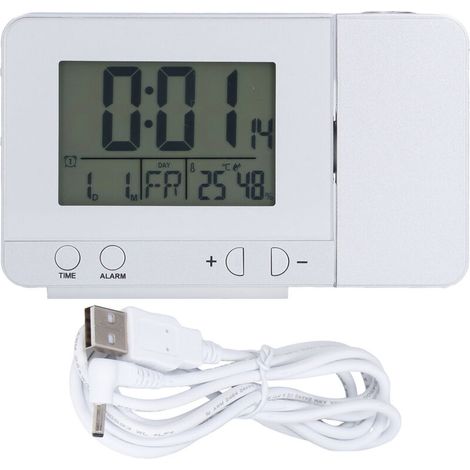 Projektionswecker, Digitaler Radiowecker Mit 180° Drehbarer Deckenprojektion, Wetterstation, Kabelloses Thermometer, Doppelte Schlummerfunktion, Usb-telefonladegerät, 4 Lichtmodi
