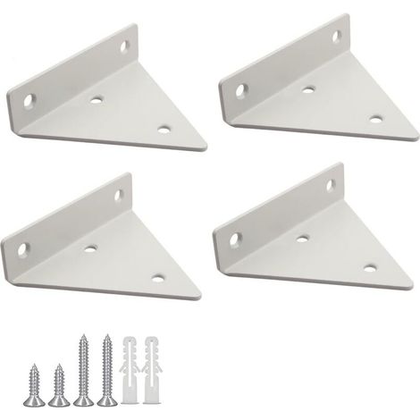 Dreieckige Eisenregalhalterungen, 4er-pack, Maße 100x80x26mm, Farbe Weiß, Verdeckte Wandbefestigung