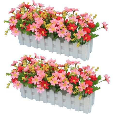 2er-set Künstliche Gerbera Mit Holzzaun, Loggerhead-gänseblümchen, Seidenblumen-dekoration, Kunstblumen Im Topf, Falsche Chrysanthemen, Künstliche Bonsai-pflanzen