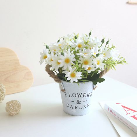 Künstliche Blumen Für Den Innenraum, 1 Stück, Künstliche Blumen Mit Metalltopf, Künstliche Pflanze Als Dekoration Für Hochzeit, Außenbereich, Büro, Tisch, Garten, Neues Hausgeschenk, Gänseblümchen (we