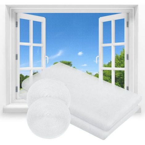 Aufrollbares Fenster-insektenschutzgitter, 2 Stück 150 X 200 Cm Diy Selbstklebendes, Zuschneidbares Insektennetz, Mit 2 Rollen Klettband, Insektenschutzgitter Für Fenster Und Türen Aus Polyester (weiß