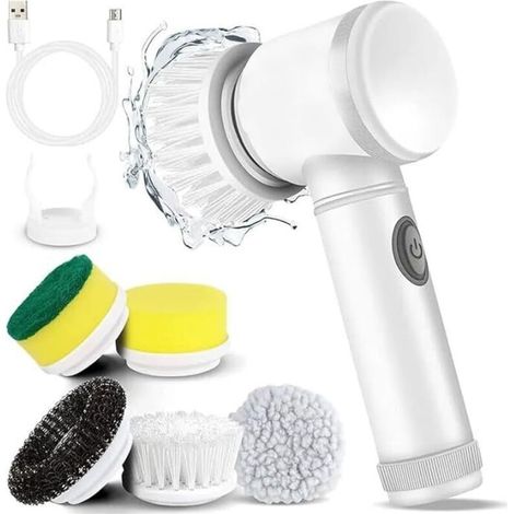 5-in-1 Usb-küchenreinigungsgerät, Reinigungsbürste Für Badezimmer, Badewanne, Wäscheschleuder, Elektrische Reinigungsbürste Für Spülbecken, Weiß